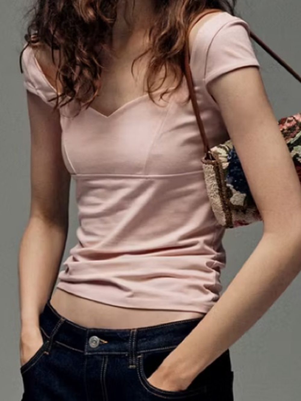 Mango Blush Sweetheart Cap Sleeve Camisole KNITTED TOP WITH SWEETHEART NECKLINE
